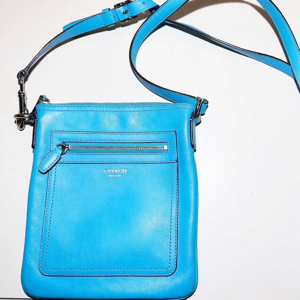 Coach Crossbody Leather Bag in Turquoise Blue